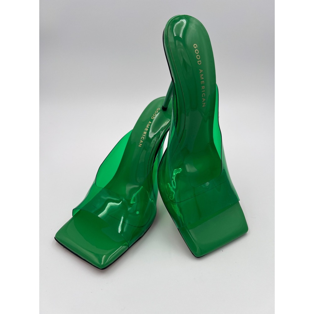 NEW Good American Emma Slip Heel Summer Green Square Toe Party Chic Mules Size 8